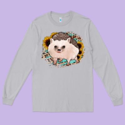 Hedgehog With Sunflowers And Leopard Long Sleeve Tee Designed By Jasminsmagicworld