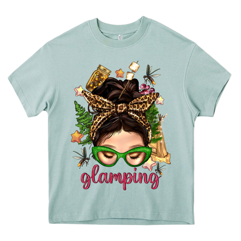 Glamping Messy Bun With Glamping Camp Tent Bbs Heavy Core Tee by BundleAndBundleShop | Teevron