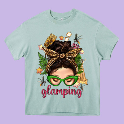 Glamping Messy Bun With Glamping Camp Tent Bbs Heavy Core Tee Designed By Bundleandbundleshop