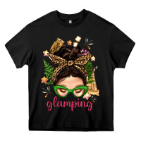 Black Glamping Messy Bun With Glamping Camp Tent Bbs Heavy Core Tee - BundleAndBundleShop