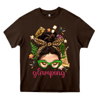 Chocolate Brown Glamping Messy Bun With Glamping Camp Tent Bbs Heavy Core Tee - BundleAndBundleShop