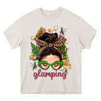 Cream Glamping Messy Bun With Glamping Camp Tent Bbs Heavy Core Tee - BundleAndBundleShop