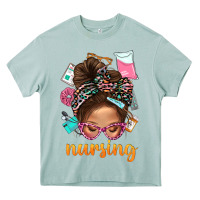 Arona Messy Bun Nursing With Leopard Glasses Bbs Heavy Core Tee - BundleAndBundleShop
