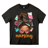 Asphalt Messy Bun Nursing With Leopard Glasses Bbs Heavy Core Tee - BundleAndBundleShop