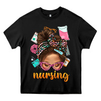 Black Messy Bun Nursing With Leopard Glasses Bbs Heavy Core Tee - BundleAndBundleShop