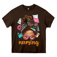 Messy Bun Nursing With Leopard Glasses Bbs Heavy Core Tee | Teevron