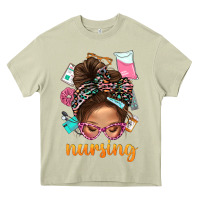 Mossy Messy Bun Nursing With Leopard Glasses Bbs Heavy Core Tee - BundleAndBundleShop