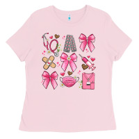 Bubblegum Pink coquette bow nurse Ladies Tee - Artiststas