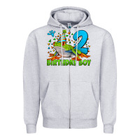 Heather Grey birthday boy frog age 2 Zipper Hoodie - LillyAllenDesigns