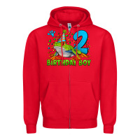 Red birthday boy frog age 2 Zipper Hoodie - LillyAllenDesigns