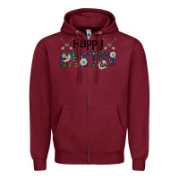 Burgundy Happy Easter Zipper Hoodie - CowhideDigitalArt