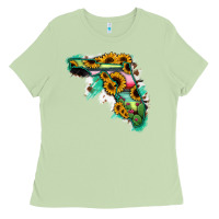 Matcha Florida Map Sunflower Cactus Serape Ladies Tee - RanaPortraitStore