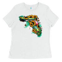 White Florida Map Sunflower Cactus Serape Ladies Tee - RanaPortraitStore