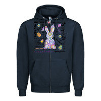 Navy Happy Easter Zipper Hoodie - CowhideDigitalArt