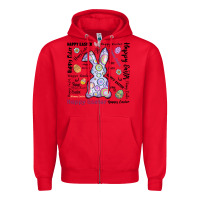 Red Happy Easter Zipper Hoodie - CowhideDigitalArt