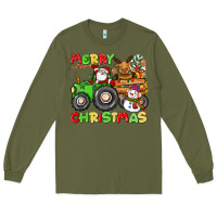 Army Green merry christmas crew tractor Long Sleeve Tee - CowGirlArtShop