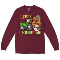 Burgundy merry christmas crew tractor Long Sleeve Tee - CowGirlArtShop