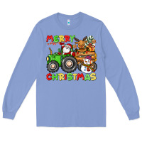Colony Blue merry christmas crew tractor Long Sleeve Tee - CowGirlArtShop