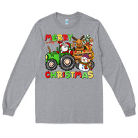Heather Grey merry christmas crew tractor Long Sleeve Tee - CowGirlArtShop