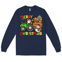 Navy merry christmas crew tractor Long Sleeve Tee - CowGirlArtShop