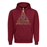 Burgundy bicycle christmas tree funny biker bicyclist xmas for family long slee Zipper Hoodie - lanVoArt