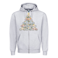 Heather Grey bicycle christmas tree funny biker bicyclist xmas for family long slee Zipper Hoodie - lanVoArt
