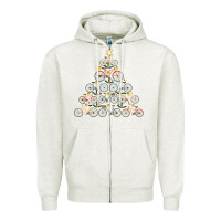 Oatmeal Heather bicycle christmas tree funny biker bicyclist xmas for family long slee Zipper Hoodie - lanVoArt