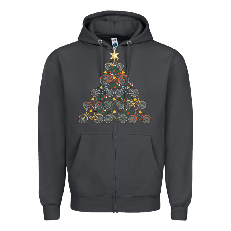 Bicycle Christmas Tree Funny Biker Bicyclist Xmas For Family Long Slee Zipper Hoodie by lanVoArt | Teevron