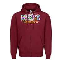 Burgundy Happy Easter Zipper Hoodie - CowhideDigitalArt