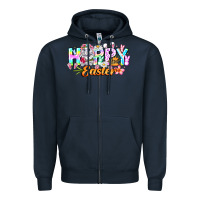 Navy Happy Easter Zipper Hoodie - CowhideDigitalArt