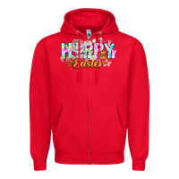 Red Happy Easter Zipper Hoodie - CowhideDigitalArt