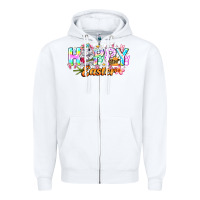 White Happy Easter Zipper Hoodie - CowhideDigitalArt