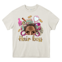 Cream Hair Boss Afro Messy Bun With Money Bbs Heavy Core Tee - BundleAndBundleShop