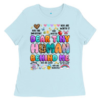 Baby Blue dear tiny human behind me Ladies Tee - Artiststas