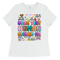 White dear tiny human behind me Ladies Tee - Artiststas