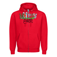 Red Happy Easter Zipper Hoodie - CowhideDigitalArt
