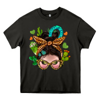 Asphalt Western  Messy Bun With Cactus Heavy Core Tee - BundleAndBundleShop