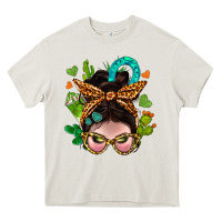 Cream Western  Messy Bun With Cactus Heavy Core Tee - BundleAndBundleShop