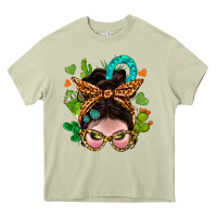 Mossy Western  Messy Bun With Cactus Heavy Core Tee - BundleAndBundleShop