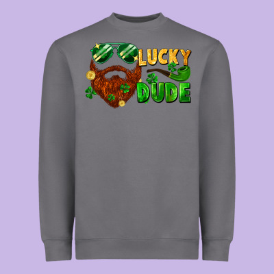 Lucky Dude Saint Patrick's Bearded Man Heavyweight Sweatshirt Designed By Fadigitalartstudio