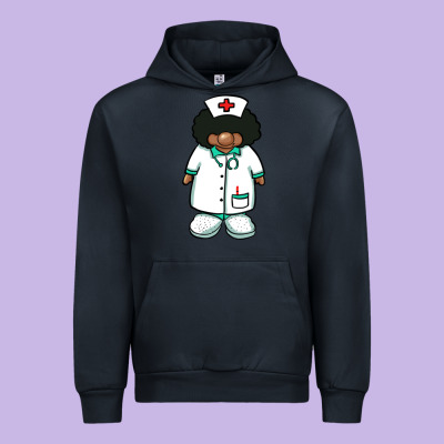 African Nurse Gnome Afro Hair Urban Hoodie Designed By Barkaloodesign