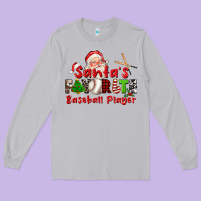 Santas Favorite Baseball Player Long Sleeve Tee Designed By Cowgirlartshop