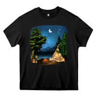 Black Night Glamping Camp With Wine Heavy Core Tee - BundleAndBundleShop