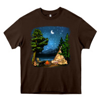 Chocolate Brown Night Glamping Camp With Wine Heavy Core Tee - BundleAndBundleShop