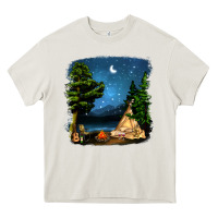 Cream Night Glamping Camp With Wine Heavy Core Tee - BundleAndBundleShop