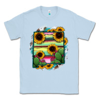 Dusty Blue New Mexico Map Sunflower Cactus Serape Classic Tee - RanaPortraitStore