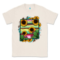 Natural New Mexico Map Sunflower Cactus Serape Classic Tee - RanaPortraitStore