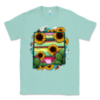 Seafoam New Mexico Map Sunflower Cactus Serape Classic Tee - RanaPortraitStore