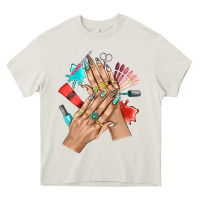 Cream Western Nail Art With Nail Material Bbs Heavy Core Tee - BundleAndBundleShop