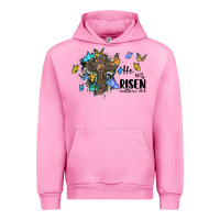 Fuchsia Pink he is risen matthew 28 6 cross with butterflies cowhide background Urban Hoodie - BarkalooDesign